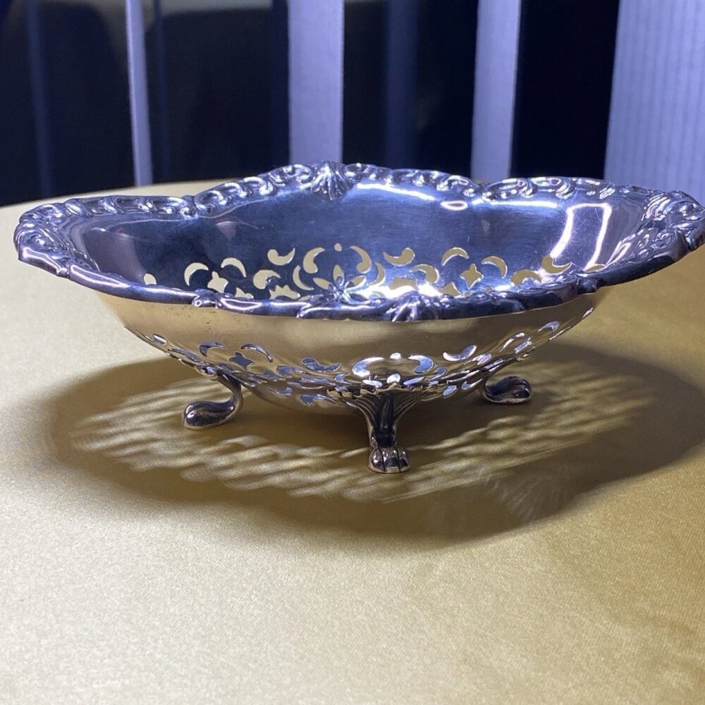 Antique Birks Sterling Silver Pierced Footed Bowl 62g 4 Feet Circa 1920s